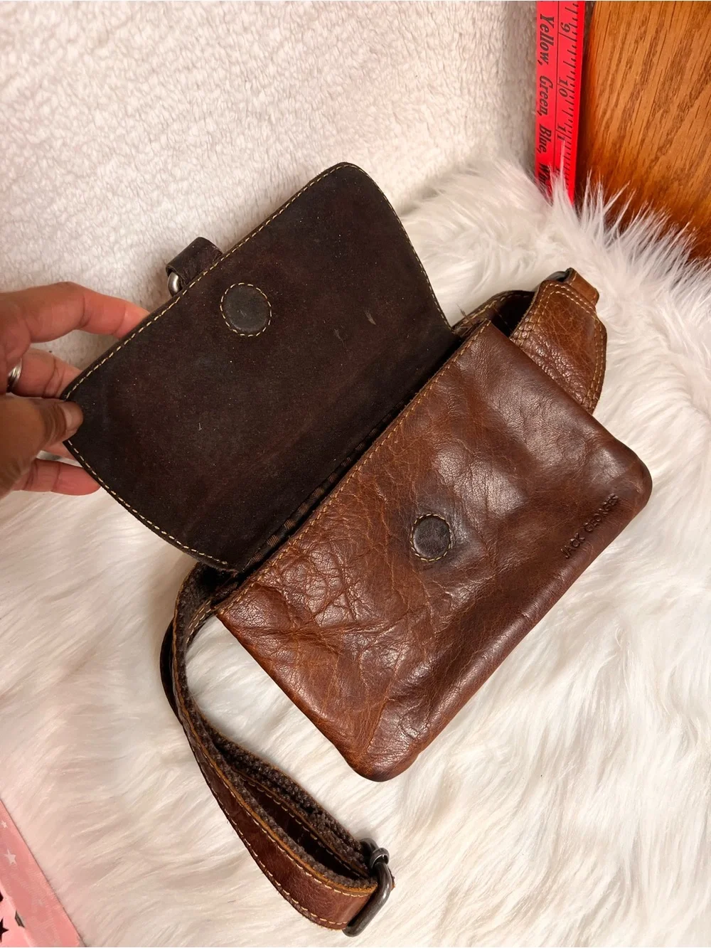 Jack Georges Genuine Leather Brown Crossbody/Belt Bag with Front Buckle